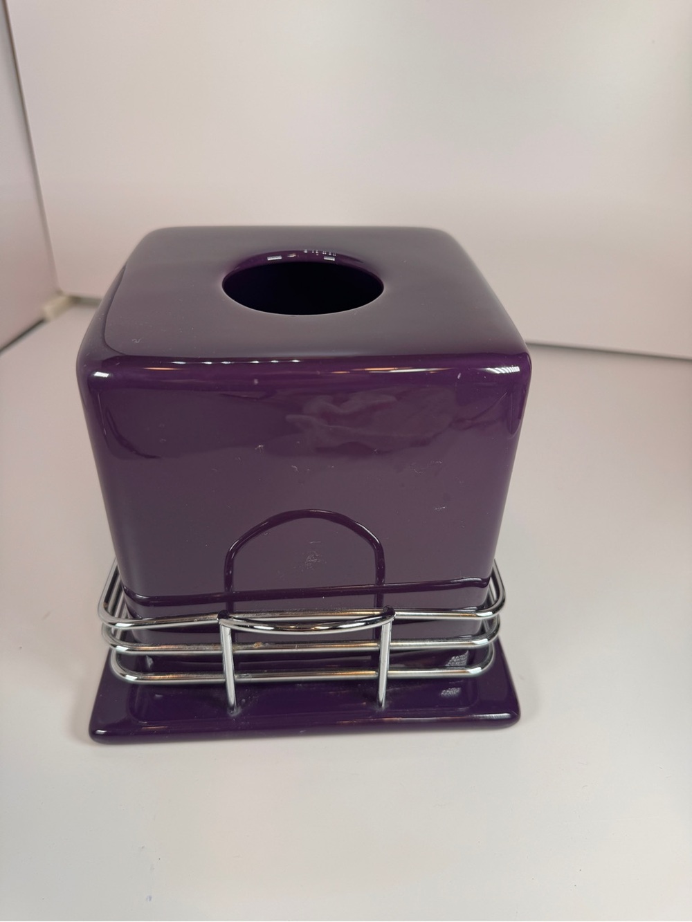 Gorgeous Vintage Deep Purple Y2K 90’s Ceramic Metal Tissue Box Holder With Base